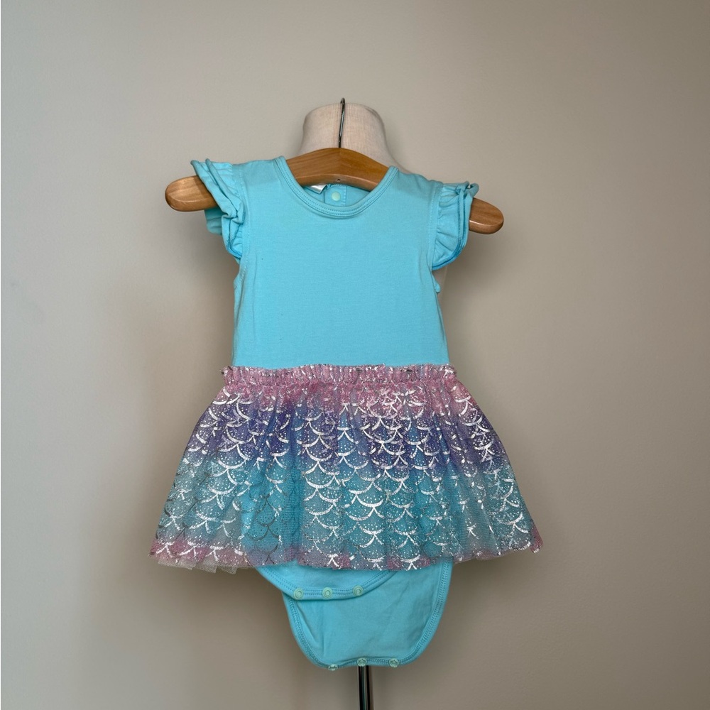 Aqua and Pink Ruffled Kids One Piece